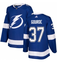 Men's Adidas Tampa Bay Lightning #37 Yanni Gourde Authentic Royal Blue Home NHL Jersey