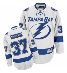Men's Reebok Tampa Bay Lightning #37 Yanni Gourde Authentic White Away NHL Jersey