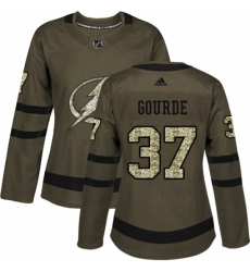 Women's Adidas Tampa Bay Lightning #37 Yanni Gourde Authentic Green Salute to Service NHL Jersey