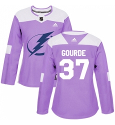 Women's Adidas Tampa Bay Lightning #37 Yanni Gourde Authentic Purple Fights Cancer Practice NHL Jersey