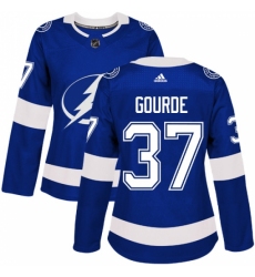 Women's Adidas Tampa Bay Lightning #37 Yanni Gourde Authentic Royal Blue Home NHL Jersey