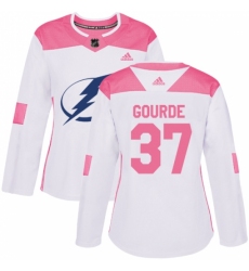 Women's Adidas Tampa Bay Lightning #37 Yanni Gourde Authentic White/Pink Fashion NHL Jersey