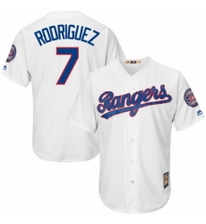 Men's Majestic Texas Rangers #7 Ivan Rodriguez Authentic White Cooperstown MLB Jersey