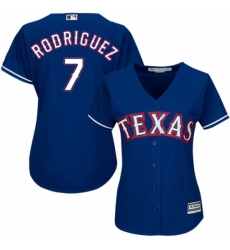 Women's Majestic Texas Rangers #7 Ivan Rodriguez Authentic Royal Blue Alternate 2 Cool Base MLB Jersey