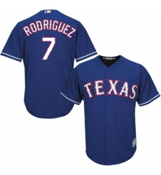 Youth Majestic Texas Rangers #7 Ivan Rodriguez Authentic Royal Blue Alternate 2 Cool Base MLB Jersey
