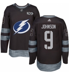 Men's Adidas Tampa Bay Lightning #9 Tyler Johnson Authentic Black 1917-2017 100th Anniversary NHL Jersey