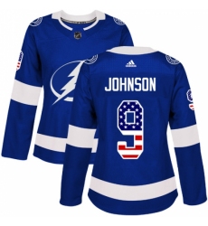 Women's Adidas Tampa Bay Lightning #9 Tyler Johnson Authentic Blue USA Flag Fashion NHL Jersey