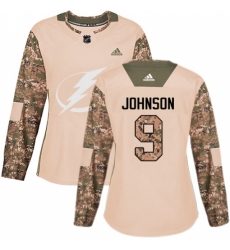 Women's Adidas Tampa Bay Lightning #9 Tyler Johnson Authentic Camo Veterans Day Practice NHL Jersey