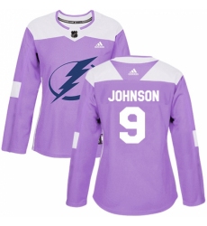 Women's Adidas Tampa Bay Lightning #9 Tyler Johnson Authentic Purple Fights Cancer Practice NHL Jersey