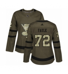 Women's St. Louis Blues #72 Justin Faulk Authentic Green Salute to Service Hockey Jersey