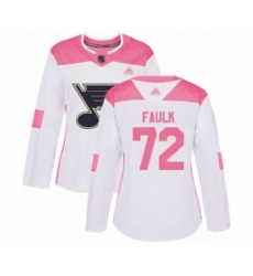 Women's St. Louis Blues #72 Justin Faulk Authentic White Pink Fashion Hockey Jersey