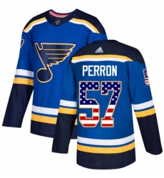 Men's Adidas St. Louis Blues #57 David Perron Authentic Blue USA Flag Fashion NHL Jersey