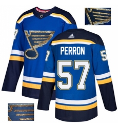 Men's Adidas St. Louis Blues #57 David Perron Authentic Royal Blue Fashion Gold NHL Jersey