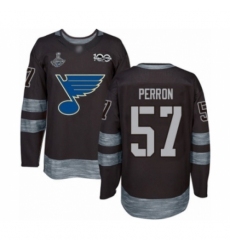 Men's St. Louis Blues #57 David Perron Authentic Black 1917-2017 100th Anniversary 2019 Stanley Cup Champions Hockey Jersey