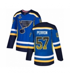 Men's St. Louis Blues #57 David Perron Authentic Blue Drift Fashion 2019 Stanley Cup Champions Hockey Jersey