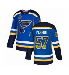 Men's St. Louis Blues #57 David Perron Authentic Blue Drift Fashion 2019 Stanley Cup Final Bound Hockey Jersey