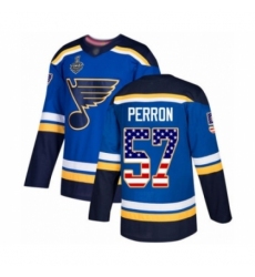 Men's St. Louis Blues #57 David Perron Authentic Blue USA Flag Fashion 2019 Stanley Cup Final Bound Hockey Jersey