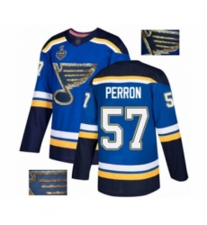Men's St. Louis Blues #57 David Perron Authentic Royal Blue Fashion Gold 2019 Stanley Cup Final Bound Hockey Jersey