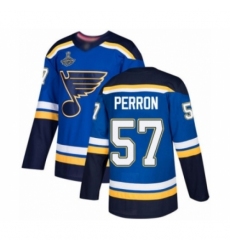 Men's St. Louis Blues #57 David Perron Authentic Royal Blue Home 2019 Stanley Cup Champions Hockey Jersey
