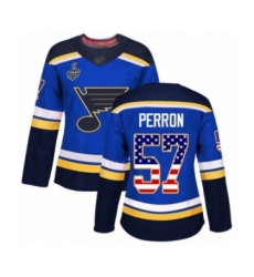 Women's St. Louis Blues #57 David Perron Authentic Blue USA Flag Fashion 2019 Stanley Cup Final Bound Hockey Jersey