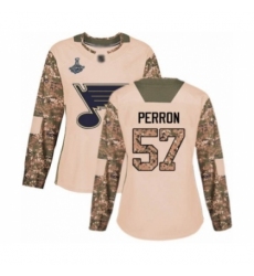 Women's St. Louis Blues #57 David Perron Authentic Camo Veterans Day Practice 2019 Stanley Cup Champions Hockey Jersey