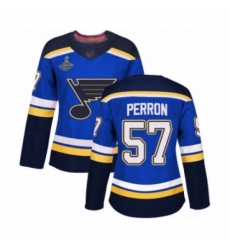 Women's St. Louis Blues #57 David Perron Authentic Royal Blue Home 2019 Stanley Cup Champions Hockey Jersey
