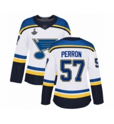 Women's St. Louis Blues #57 David Perron Authentic White Away 2019 Stanley Cup Champions Hockey Jersey