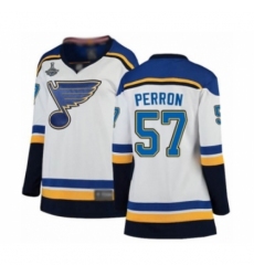 Women's St. Louis Blues #57 David Perron Fanatics Branded White Away Breakaway 2019 Stanley Cup Champions Hockey Jersey