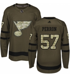 Youth Adidas St. Louis Blues #57 David Perron Authentic Green Salute to Service NHL Jersey