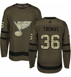 Men's Adidas St. Louis Blues #36 Robert Thomas Authentic Green Salute to Service NHL Jersey