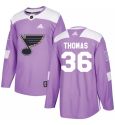 Men's Adidas St. Louis Blues #36 Robert Thomas Authentic Purple Fights Cancer Practice NHL Jersey