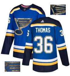 Men's Adidas St. Louis Blues #36 Robert Thomas Authentic Royal Blue Fashion Gold NHL Jersey