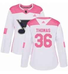 Women's Adidas St. Louis Blues #36 Robert Thomas Authentic White/Pink Fashion NHL Jersey