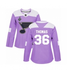 Women's St. Louis Blues #36 Robert Thomas Authentic Purple Fights Cancer Practice 2019 Stanley Cup Final Bound Hockey Jersey