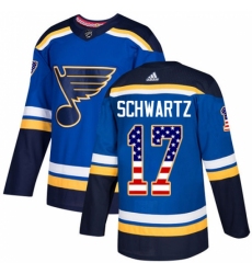 Men's Adidas St. Louis Blues #17 Jaden Schwartz Authentic Blue USA Flag Fashion NHL Jersey