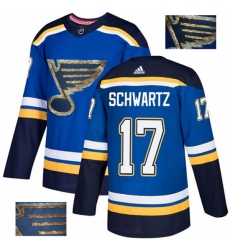 Men's Adidas St. Louis Blues #17 Jaden Schwartz Authentic Royal Blue Fashion Gold NHL Jersey