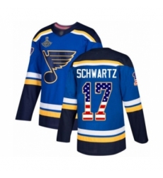 Men's St. Louis Blues #17 Jaden Schwartz Authentic Blue USA Flag Fashion 2019 Stanley Cup Champions Hockey Jersey
