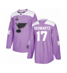 Men's St. Louis Blues #17 Jaden Schwartz Authentic Purple Fights Cancer Practice 2019 Stanley Cup Champions Hockey Jersey
