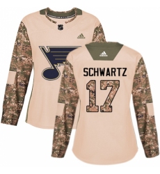 Women's Adidas St. Louis Blues #17 Jaden Schwartz Authentic Camo Veterans Day Practice NHL Jersey