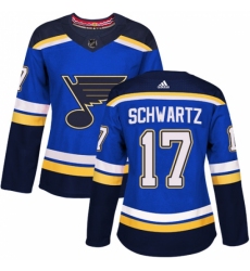 Women's Adidas St. Louis Blues #17 Jaden Schwartz Authentic Royal Blue Home NHL Jersey