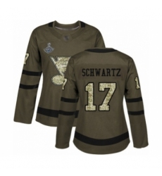 Women's St. Louis Blues #17 Jaden Schwartz Authentic Green Salute to Service 2019 Stanley Cup Champions Hockey Jersey