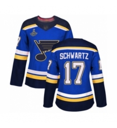 Women's St. Louis Blues #17 Jaden Schwartz Authentic Royal Blue Home 2019 Stanley Cup Champions Hockey Jersey