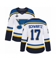 Women's St. Louis Blues #17 Jaden Schwartz Authentic White Away 2019 Stanley Cup Champions Hockey Jersey