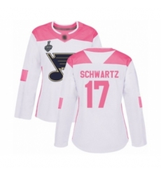 Women's St. Louis Blues #17 Jaden Schwartz Authentic White Pink Fashion 2019 Stanley Cup Final Bound Hockey Jersey