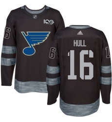 Men's Adidas St. Louis Blues #16 Brett Hull Authentic Black 1917-2017 100th Anniversary NHL Jersey