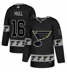 Men's Adidas St. Louis Blues #16 Brett Hull Authentic Black Team Logo Fashion NHL Jersey