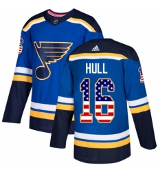 Men's Adidas St. Louis Blues #16 Brett Hull Authentic Blue USA Flag Fashion NHL Jersey