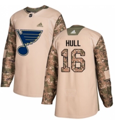 Men's Adidas St. Louis Blues #16 Brett Hull Authentic Camo Veterans Day Practice NHL Jersey