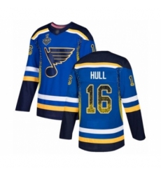 Men's St. Louis Blues #16 Brett Hull Authentic Blue Drift Fashion 2019 Stanley Cup Final Bound Hockey Jersey