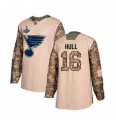 Men's St. Louis Blues #16 Brett Hull Authentic Camo Veterans Day Practice 2019 Stanley Cup Champions Hockey Jersey
